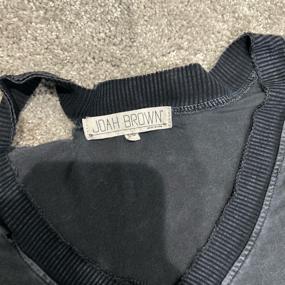 Joah Brown Black Plunge V-Neck Tee Shirt S/M Modal Spandex Distressed Grunge EUC - Picture 3 of 5